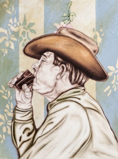 Bottoms Up profile figurative oil painting print of a man drinking