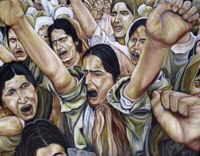 Ancient Roman crowd uprising during the Plebeian Revolt – historical figurative oil painting